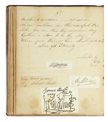 (SLAVERY AND ABOLITION.) Autograph book including inscriptions by noted early African-American orators Moses Roper and Peter Williams.